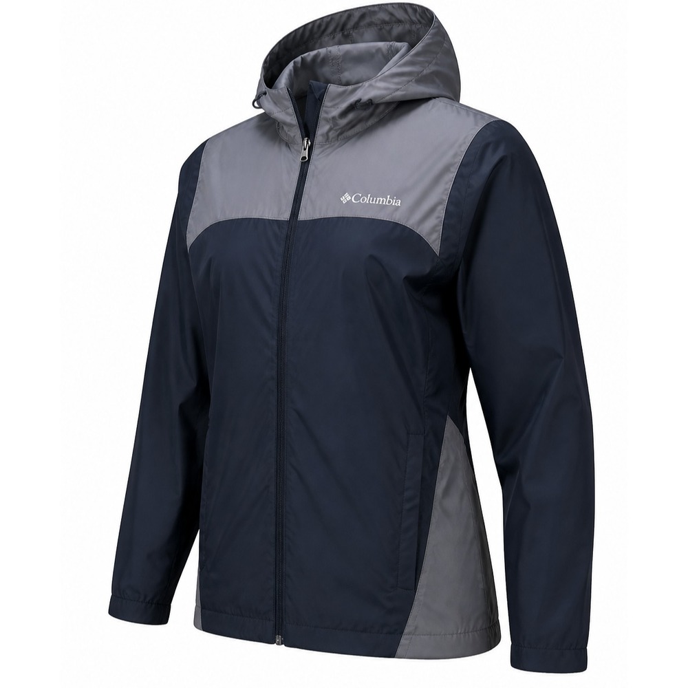 Columbia Glennaker Lake Jacket S GrayBlack Colorblock Utility Rain Full Zip Hood